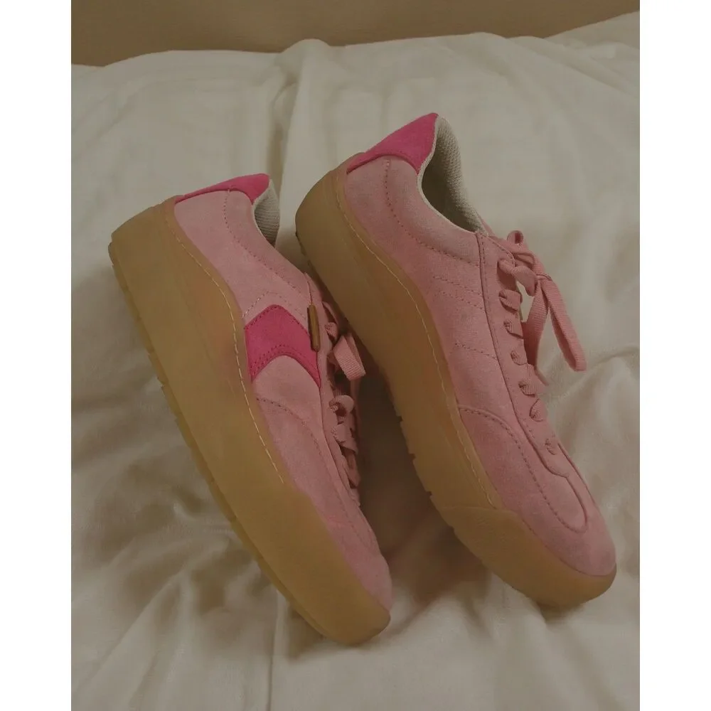 Dr. Scholl's Time Off Win Pink Platform Sneakers Suede Women's Size 6 Y2K